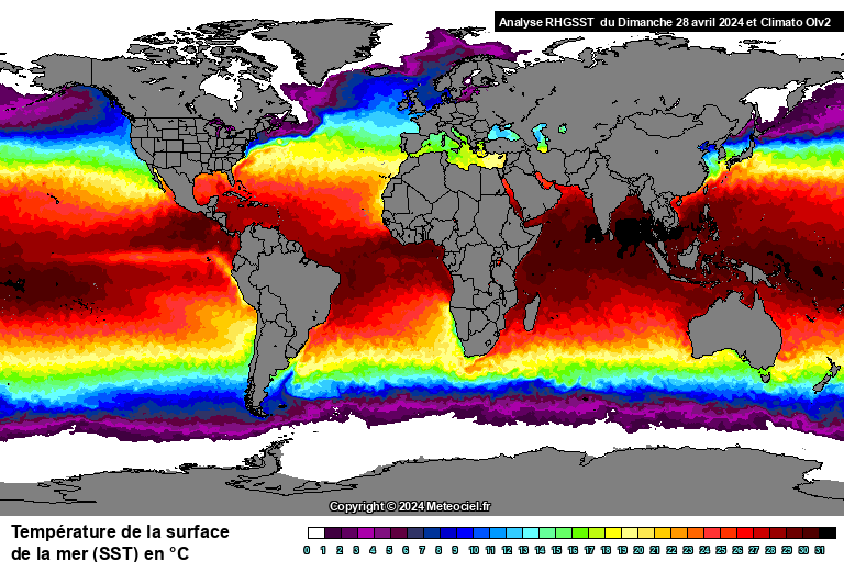 Temprature de la mer (SST) dans le monde